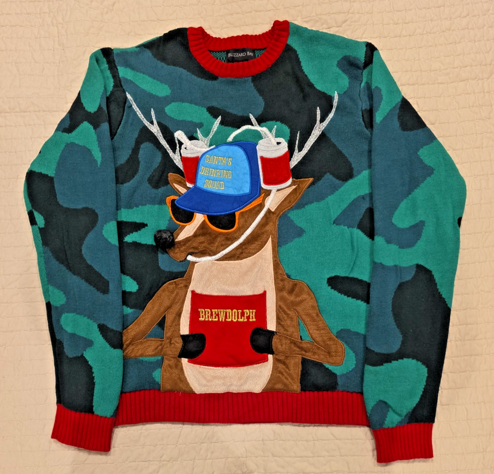 Drinking Reindeer Ugly Christmas Sweater Unisex Rudolph Holiday Medium Men’s